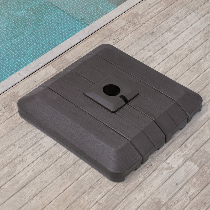 Square umbrella base with round opening and angled lever handle, dark gray