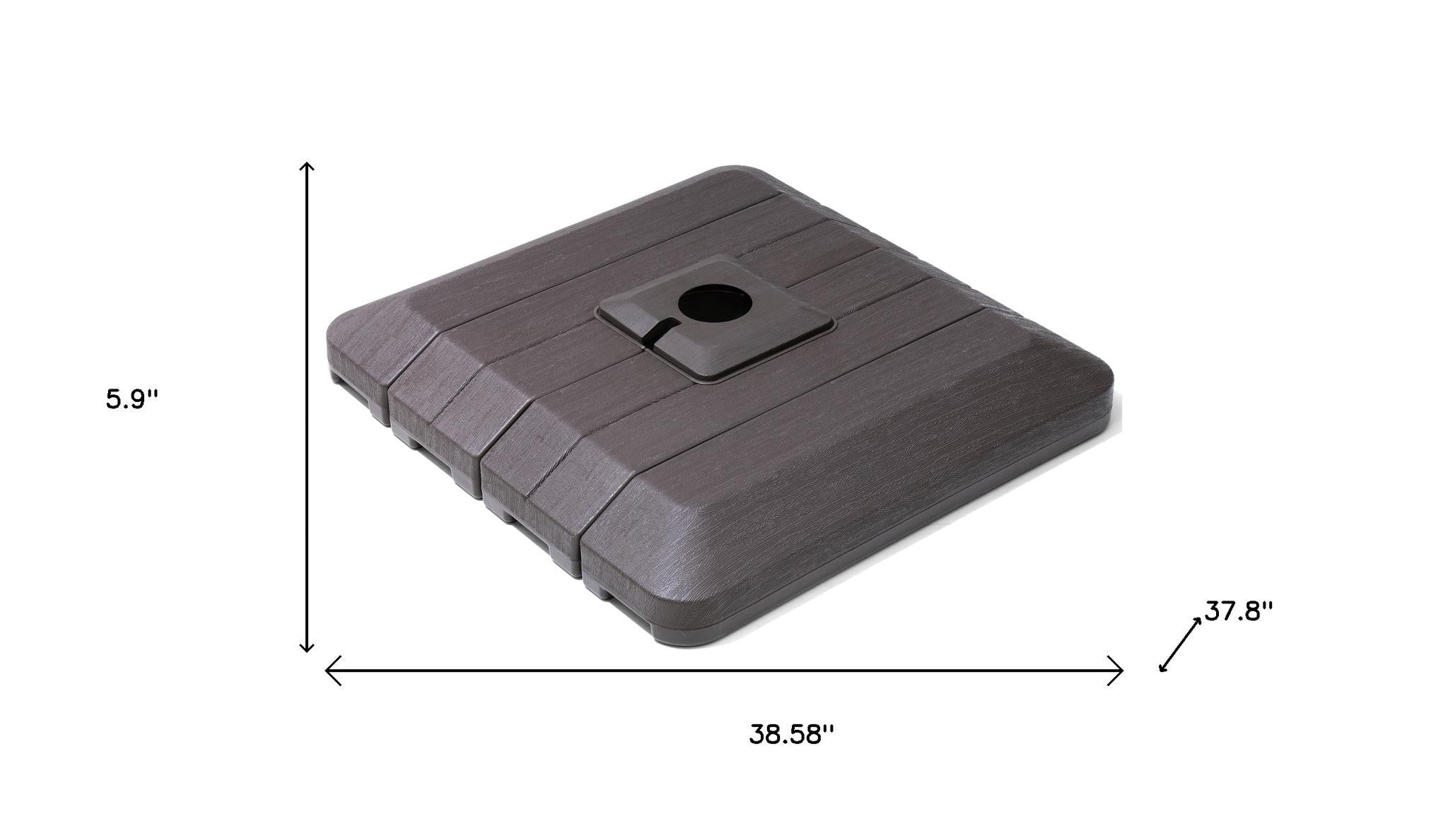 Square fillable umbrella base with central hole and lever notch, dark gray