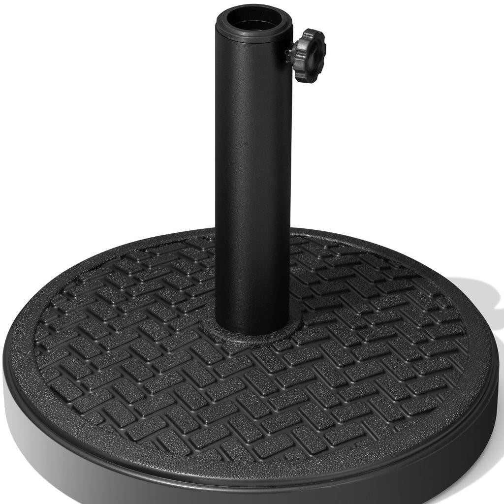 Black umbrella base with textured round base and adjustable in-ground pole