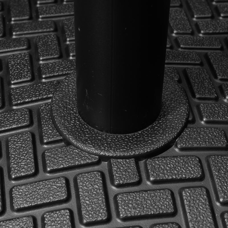 Black umbrella base showing pole collar and rugged textured surface