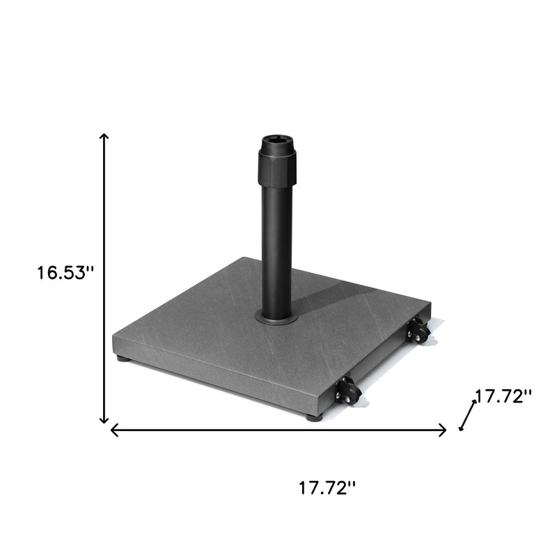 Gray in-ground umbrella base with adjustable black tube and caster wheels