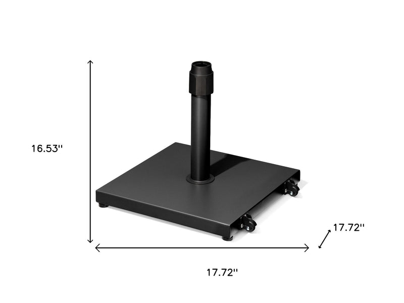 Umbrella base dimensions: 17.72 in square, 16.53 in tall; wheels and pole mount