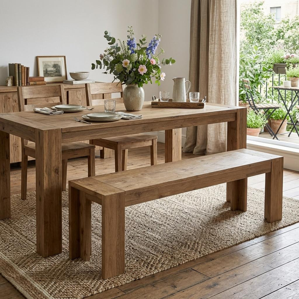 58" Natural Distressed Solid Wood Dining Bench - Living Room