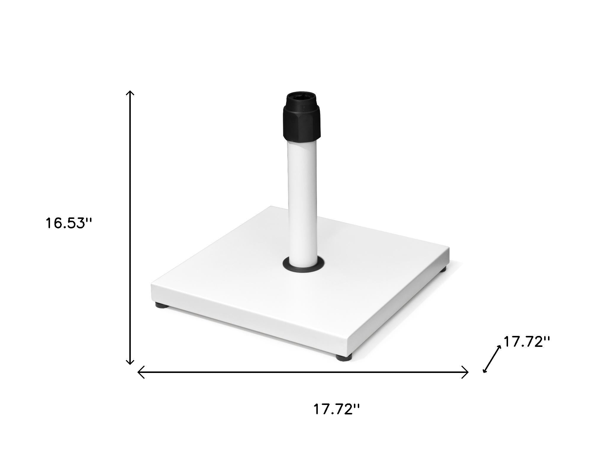 White umbrella base with square plate and adjustable in-ground stem, black collar
