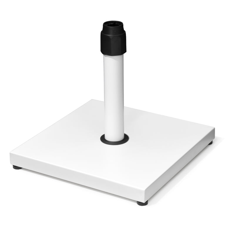 White square umbrella base with black in-ground stem collar and low profile plate