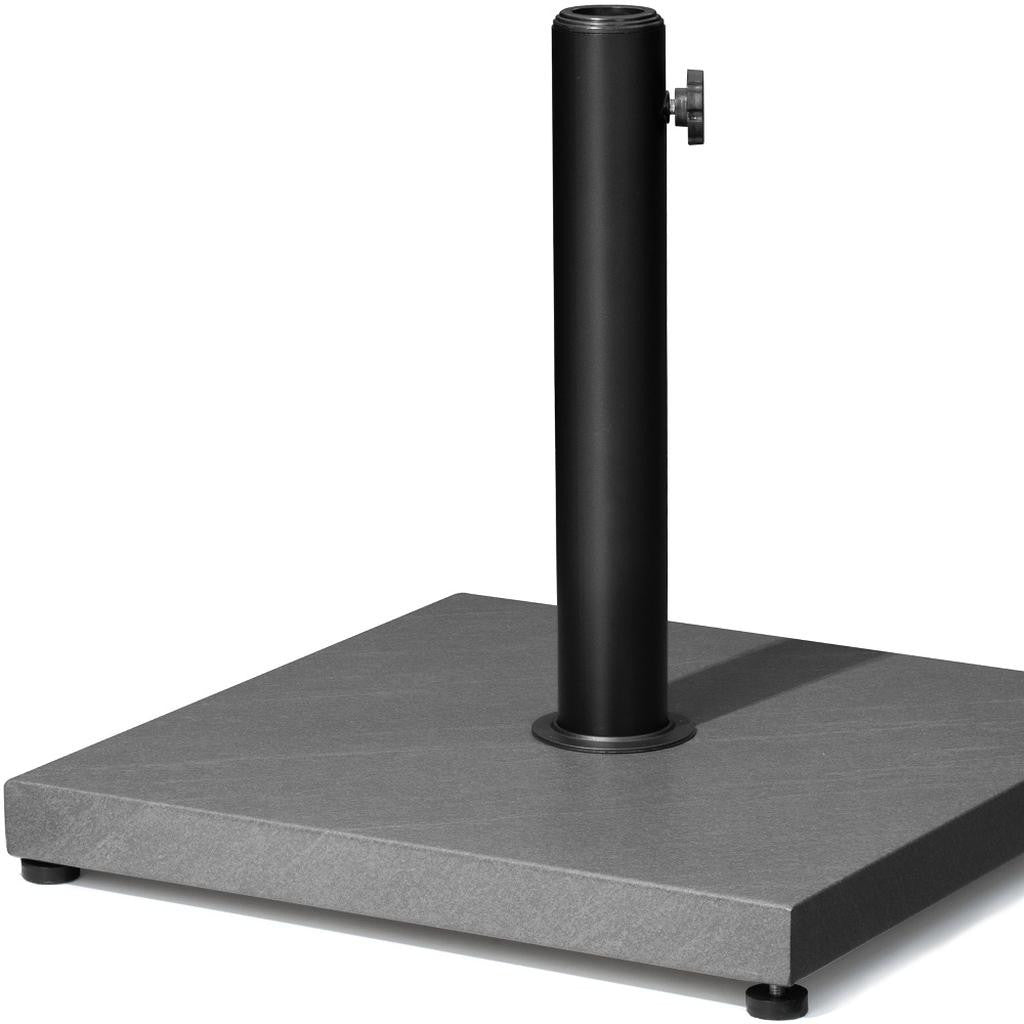 Square gray umbrella base with black pole and adjustable side bracket
