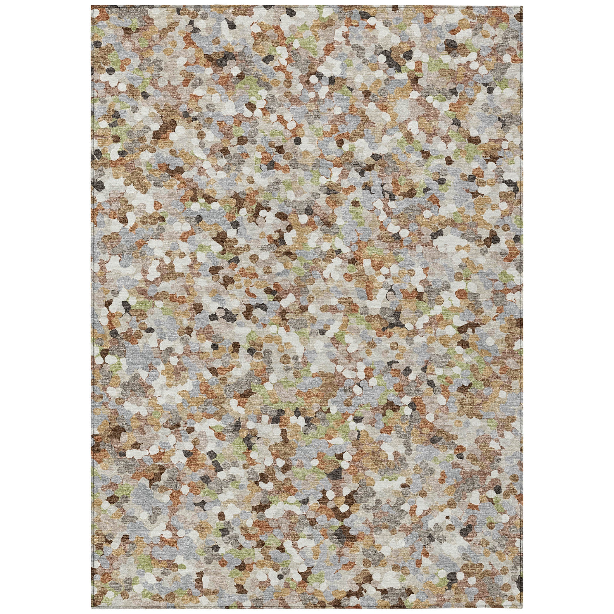 Beige geometric area rug with multicolor speckled pattern, full rectangle view
