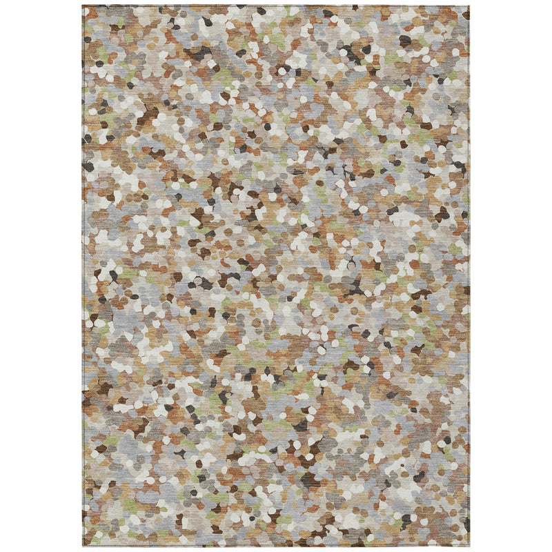 Beige geometric area rug with multicolor speckled pattern, full rectangle view