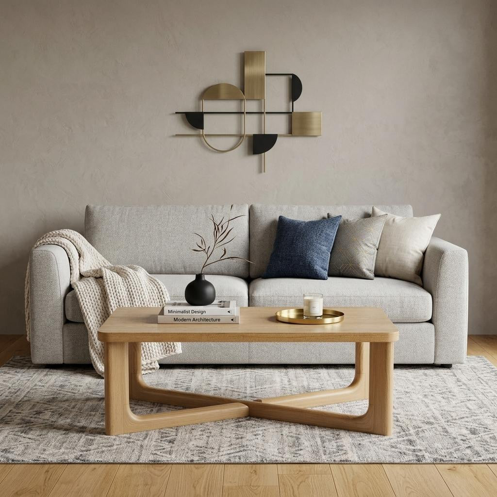 50" Natural Solid Wood Cross Legs Coffee Table - Living Room