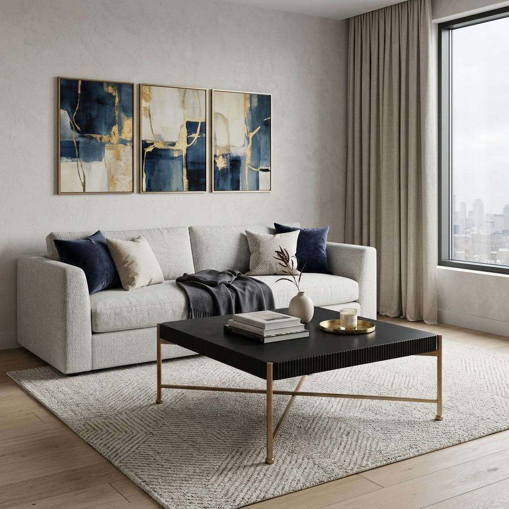 42" Black and Gold Solid Wood and Steel Square Coffee Table - Living Room