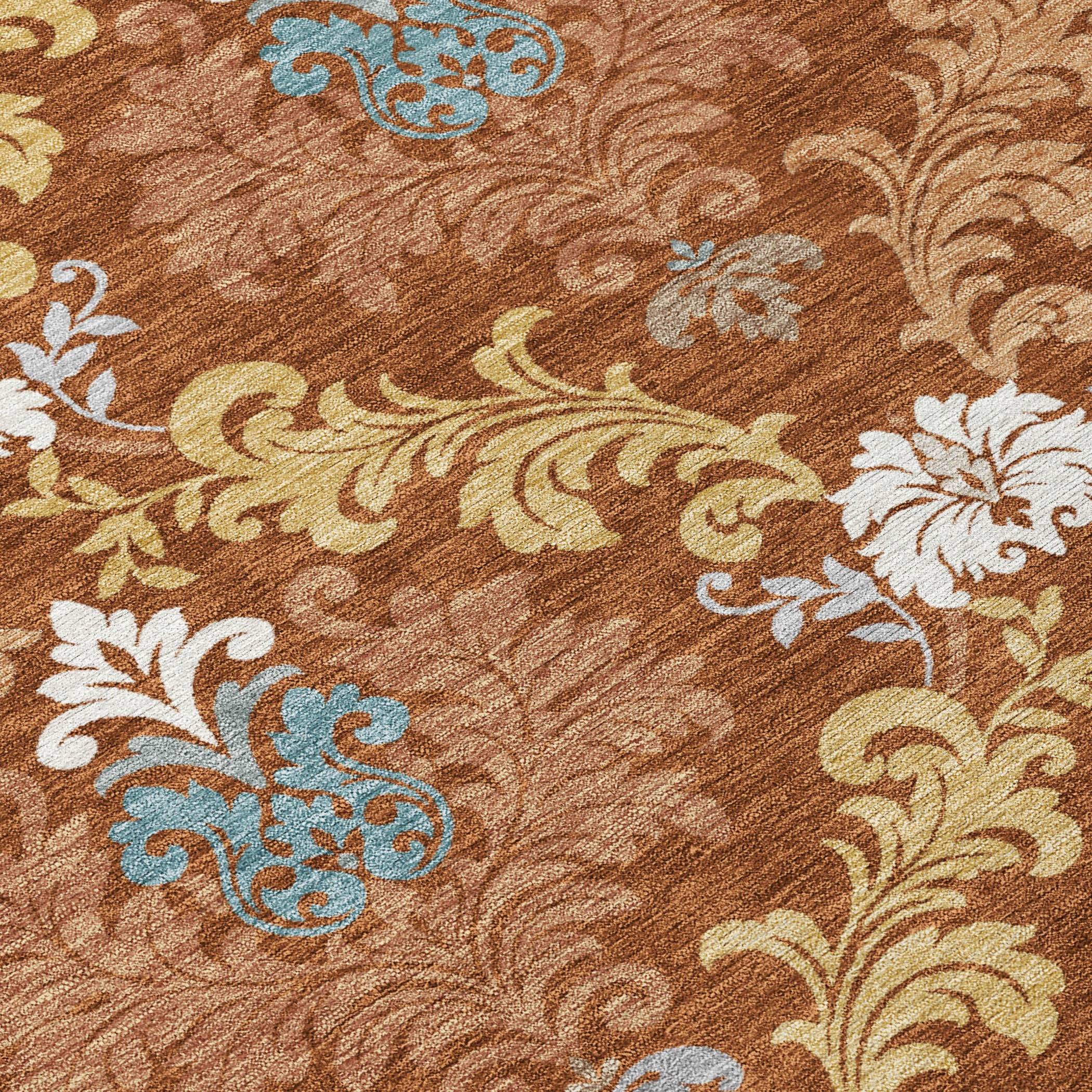 3' X 5' Orange And Gold Damask Washable Indoor Outdoor Area Rug - Sports & Outdoor
