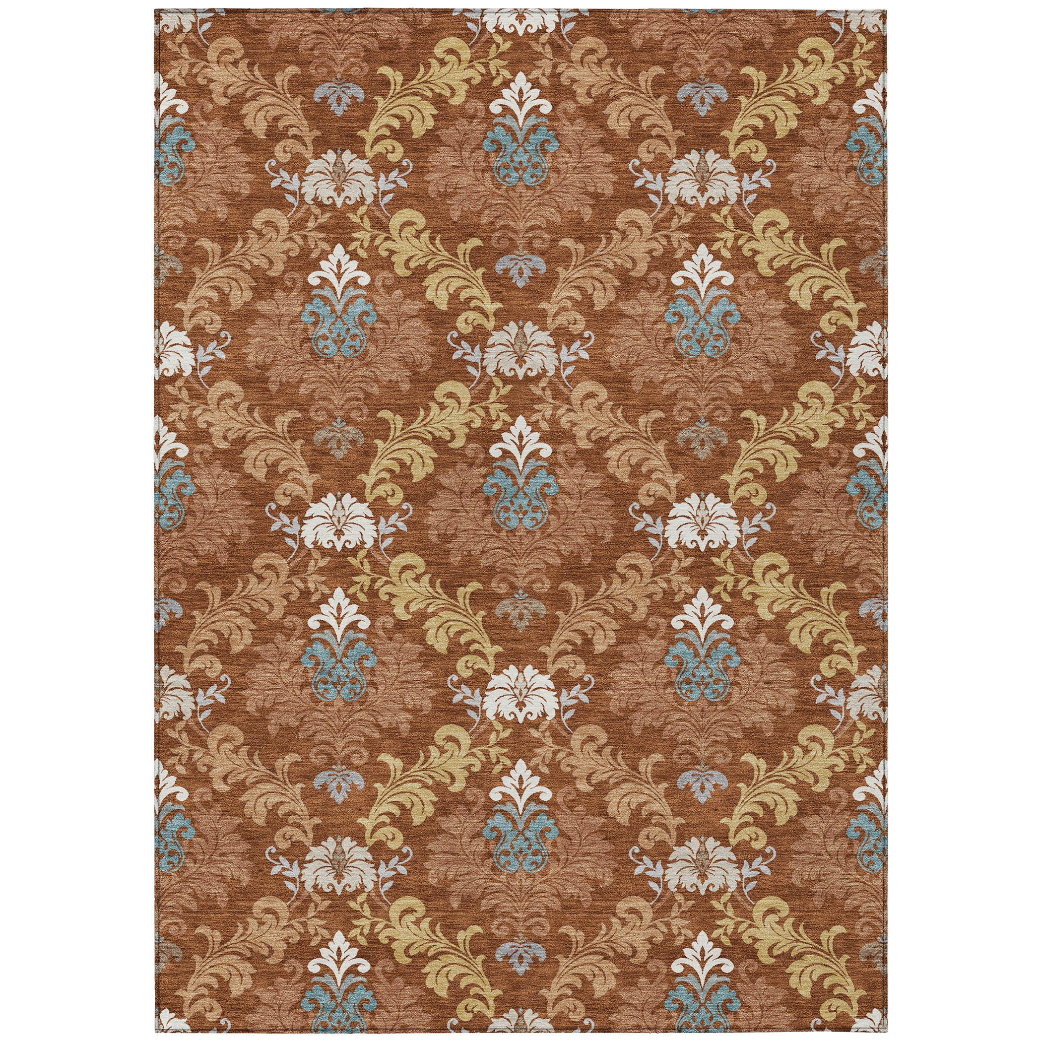 3' X 5' Orange And Gold Damask Washable Indoor Outdoor Area Rug - Sports & Outdoor