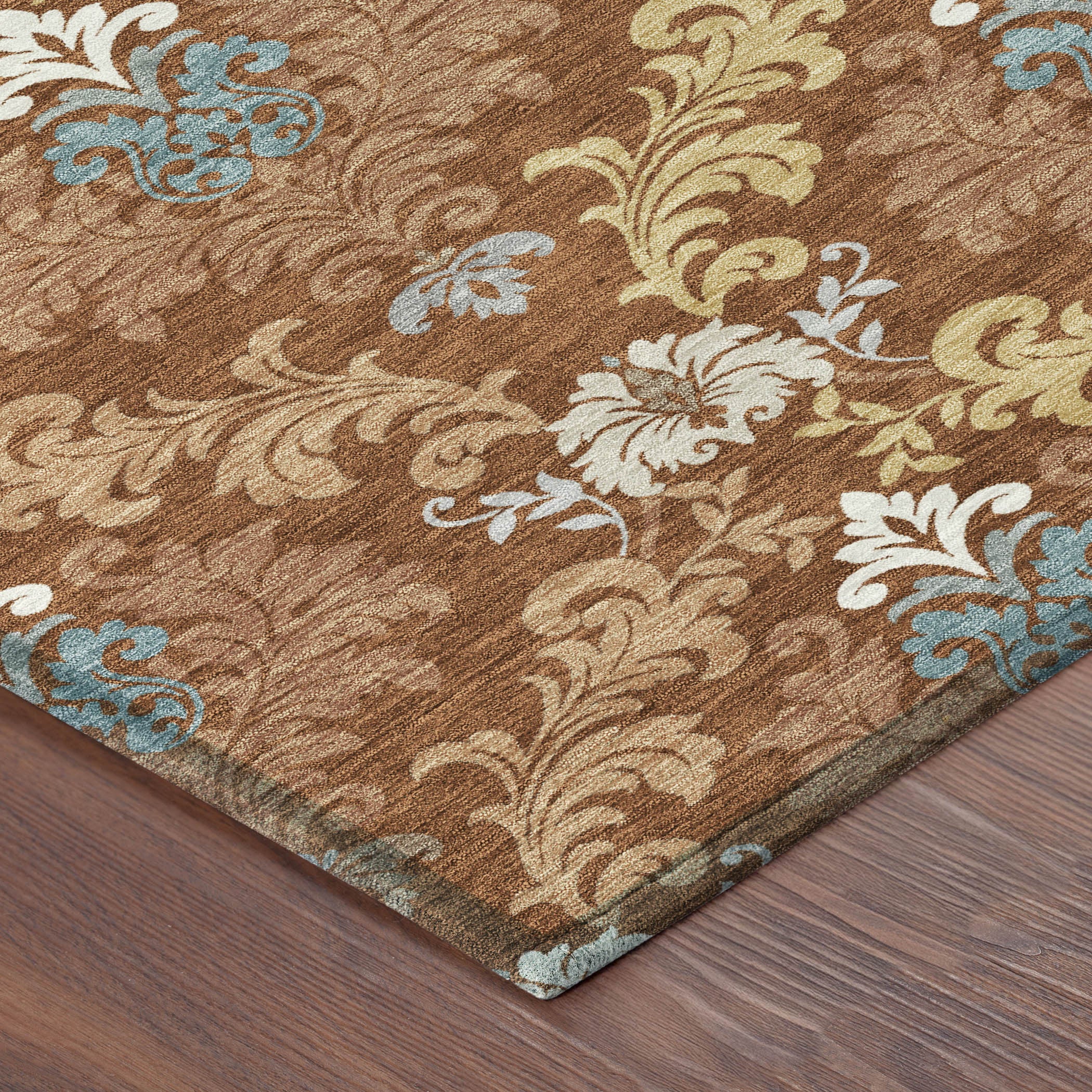 3' X 5' Orange And Gold Damask Washable Indoor Outdoor Area Rug - Sports & Outdoor