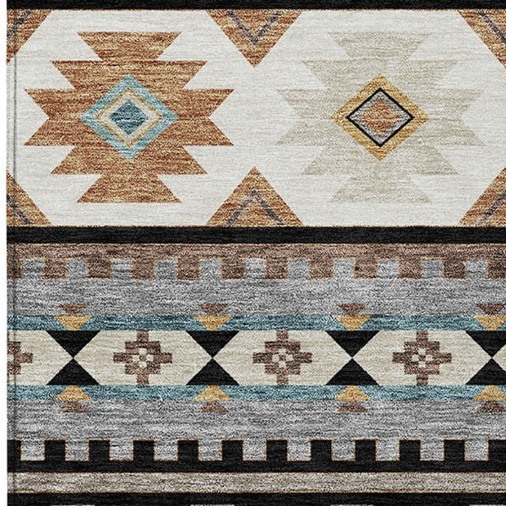 10' X 14' Black And Brown Southwestern Washable Indoor Outdoor Area Rug - Outdoor | blocked-missing-media,…