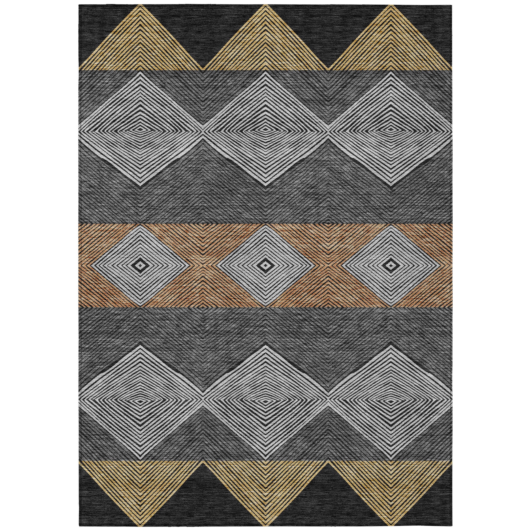 10' X 14' Black And Granite Gray Geometric Washable Indoor Outdoor Area Rug - Sports & Outdoor