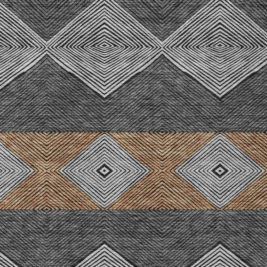 10' X 14' Black And Granite Gray Geometric Washable Indoor Outdoor Area Rug - Sports & Outdoor