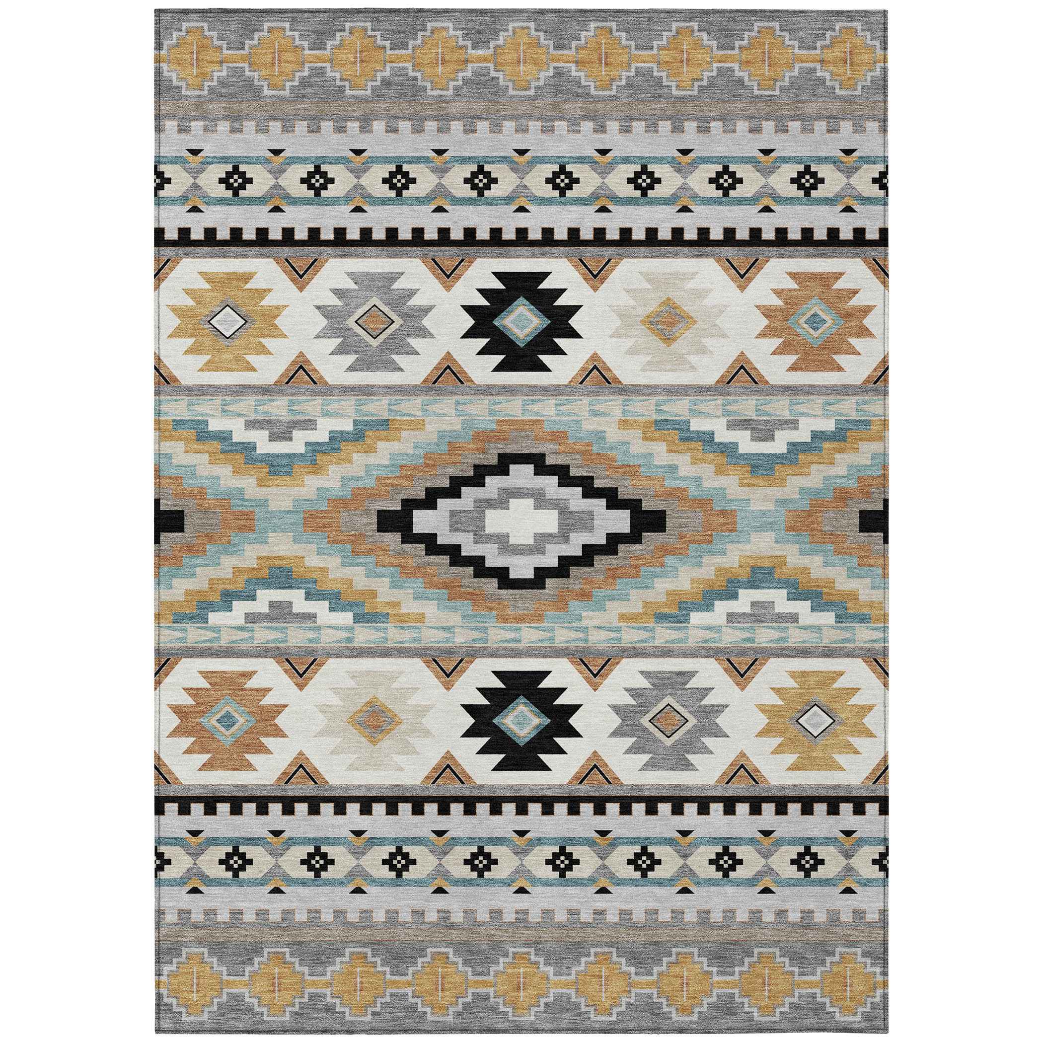 8' X 10' Gray And Silver Southwestern Washable Indoor Outdoor Area Rug - Outdoor | blocked-out-of-stock, Outdoor,…