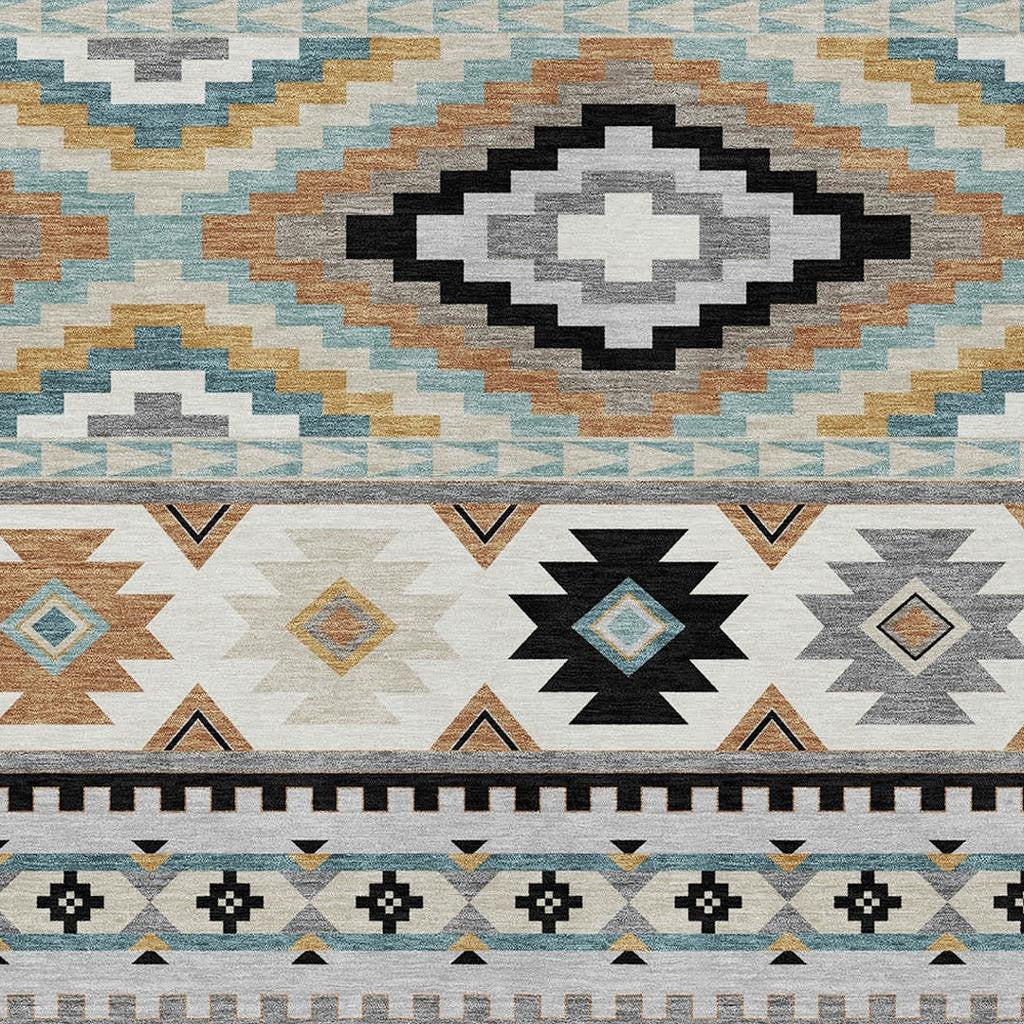 8' X 10' Gray And Silver Southwestern Washable Indoor Outdoor Area Rug - Outdoor | blocked-out-of-stock, Outdoor,…