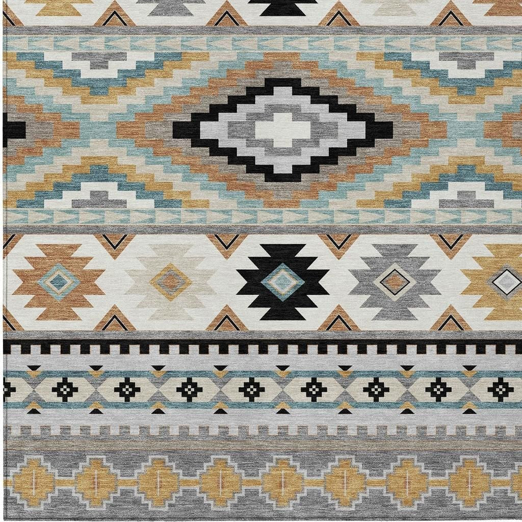 8' X 10' Gray And Silver Southwestern Washable Indoor Outdoor Area Rug - Outdoor | blocked-out-of-stock, Outdoor,…