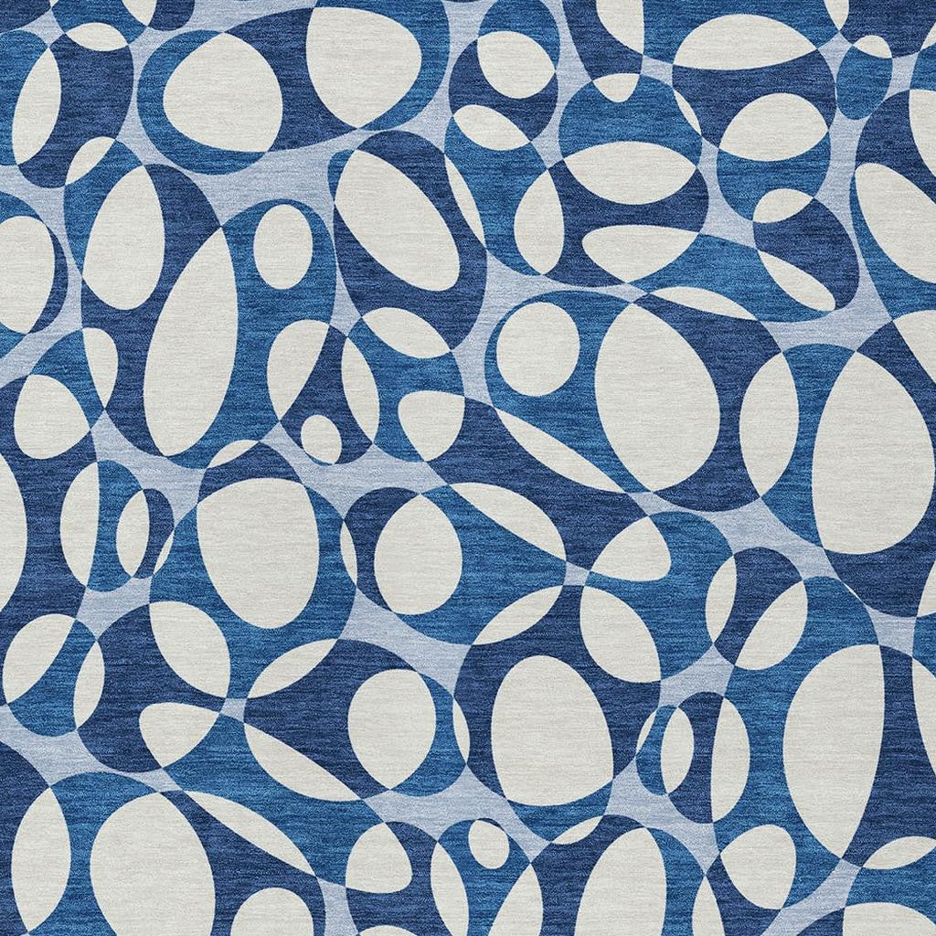 3' X 5' Blue And Navy Blue Abstract Washable Indoor Outdoor Area Rug - Sports & Outdoor