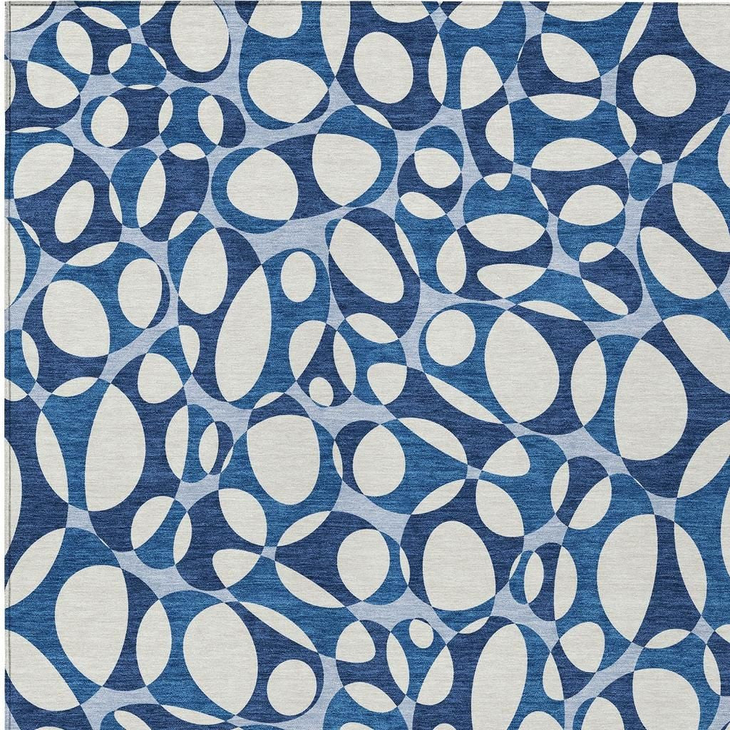 3' X 5' Blue And Navy Blue Abstract Washable Indoor Outdoor Area Rug - Sports & Outdoor