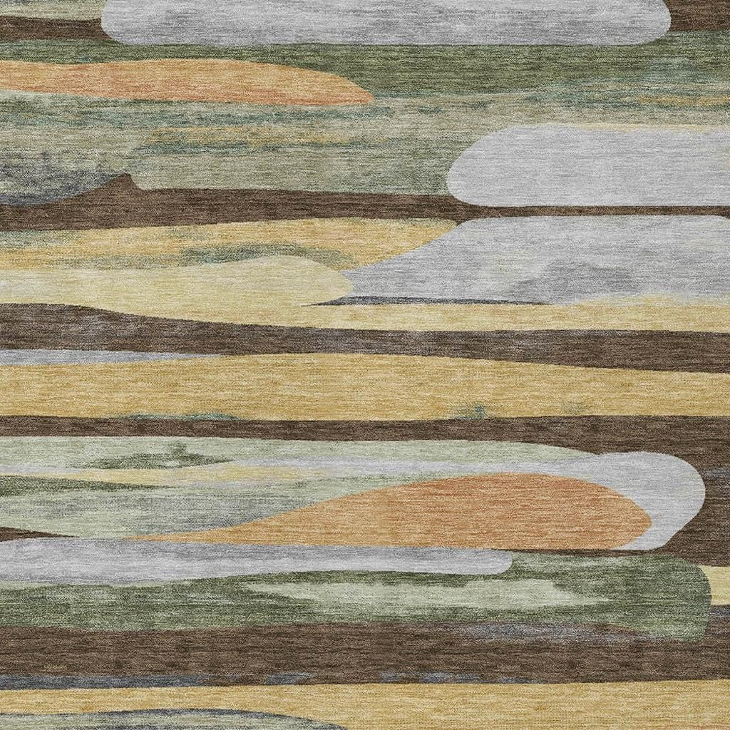 10' X 14' Chocolate And Green Abstract Washable Indoor Outdoor Area Rug - Sports & Outdoor
