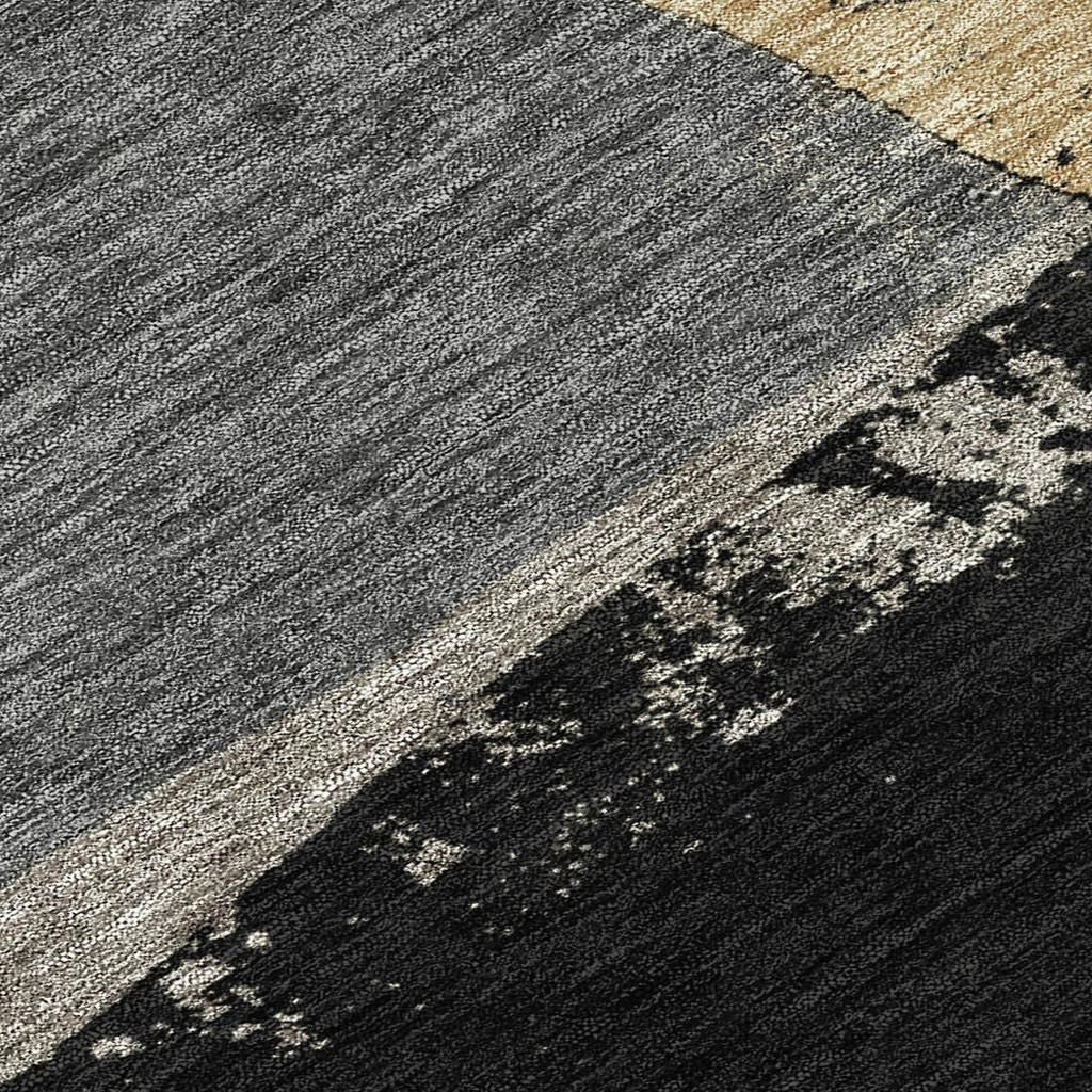 3' X 5' Black And Charcoal Geometric Washable Indoor Outdoor Area Rug - Sports & Outdoor