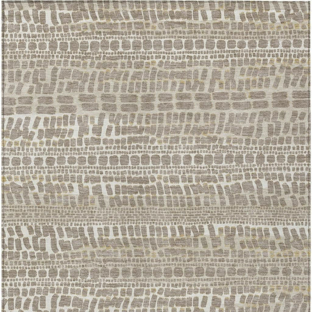 8' X 10' Khaki And Beige Abstract Washable Indoor Outdoor Area Rug - Outdoor | blocked-missing-media, blocked-out-of-stock,…