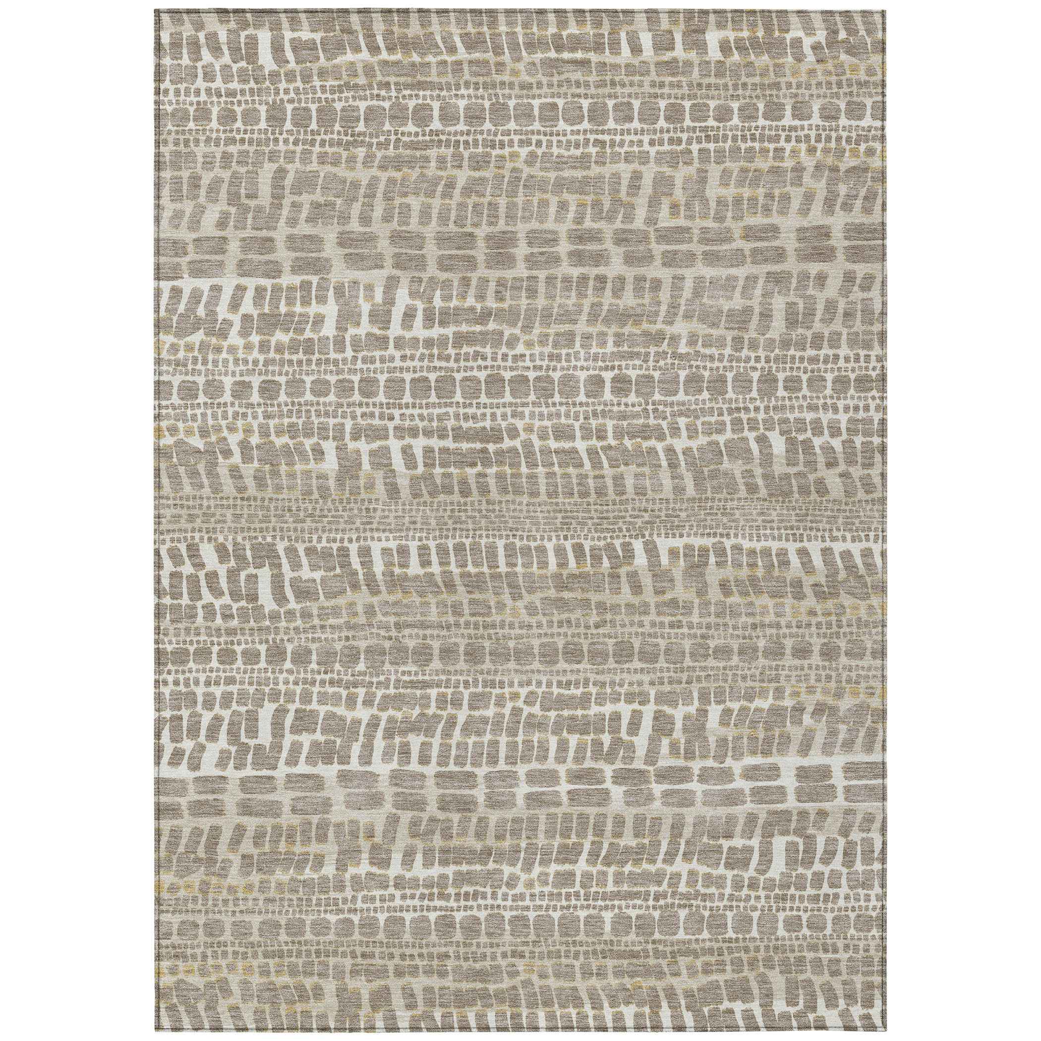 8' X 10' Khaki And Beige Abstract Washable Indoor Outdoor Area Rug - Outdoor | blocked-missing-media, blocked-out-of-stock,…
