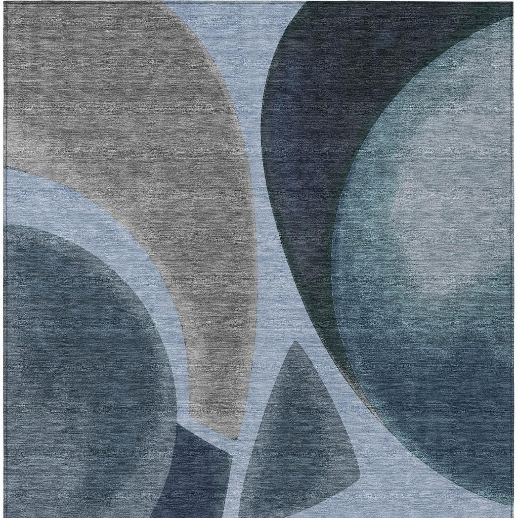 3' X 5' Denim Blue And Navy Blue Abstract Washable Indoor Outdoor Area Rug - Sports & Outdoor