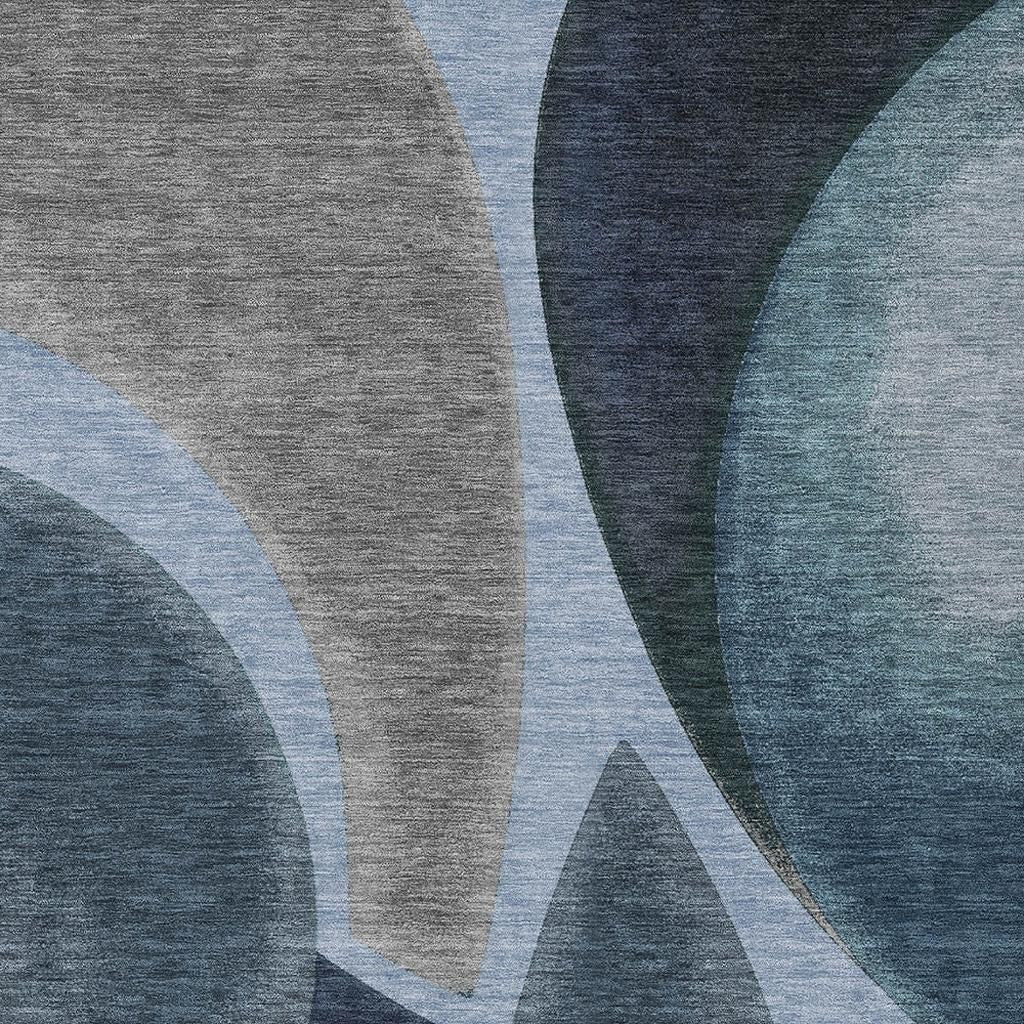3' X 5' Denim Blue And Navy Blue Abstract Washable Indoor Outdoor Area Rug - Sports & Outdoor