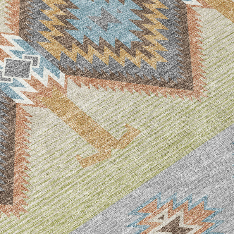 Close-up of Southwestern rug weave with zigzag, diamond, and stripe geometric pattern