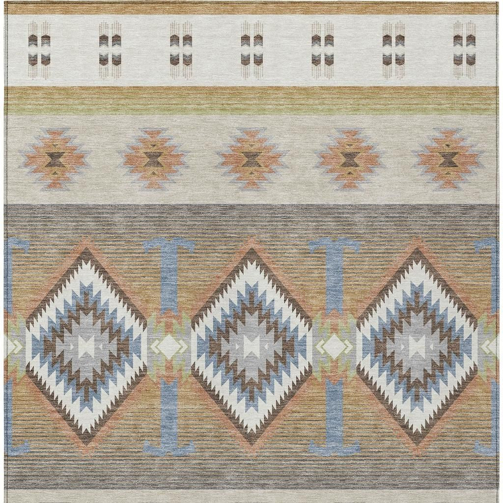 10' X 14' Ivory And Beige Southwestern Washable Indoor Outdoor Area Rug - Sports & Outdoor