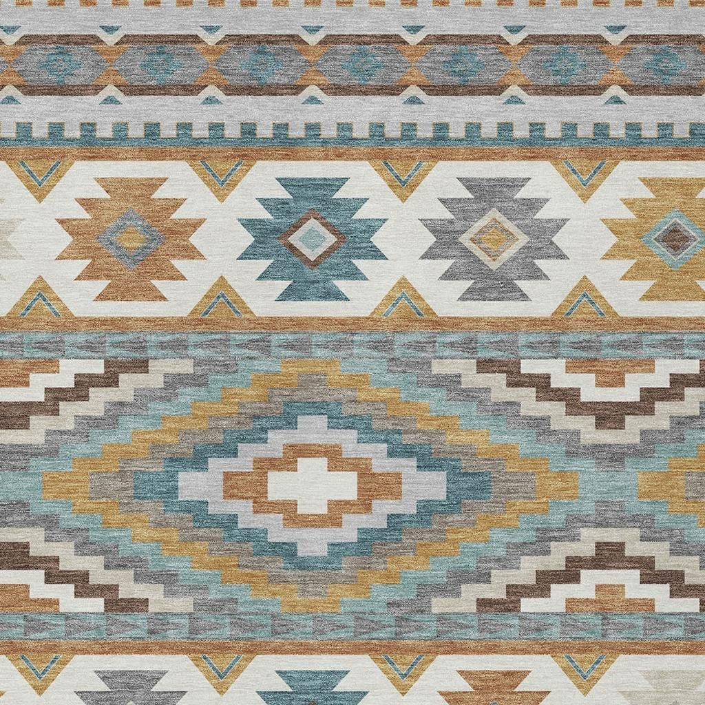 5' X 8' Copper And Ivory Southwestern Washable Indoor Outdoor Area Rug - Sports & Outdoor
