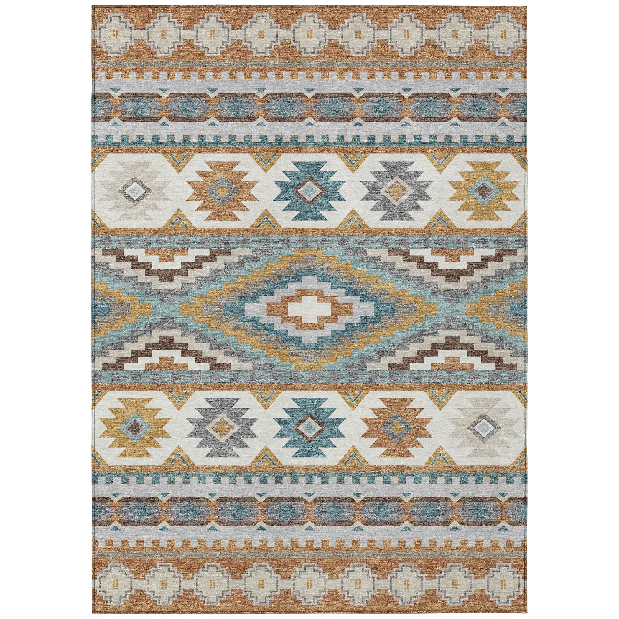 5' X 8' Copper And Ivory Southwestern Washable Indoor Outdoor Area Rug - Sports & Outdoor