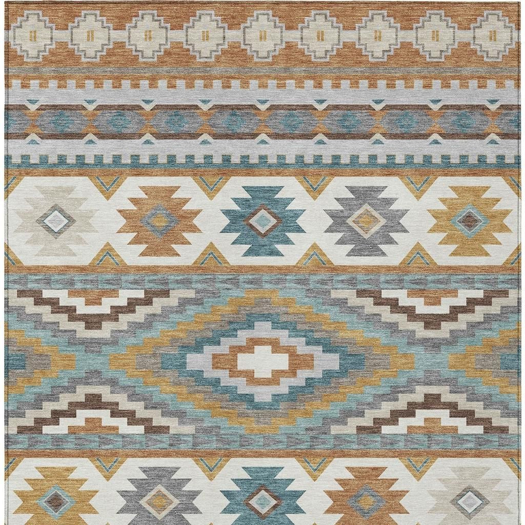 5' X 8' Copper And Ivory Southwestern Washable Indoor Outdoor Area Rug - Sports & Outdoor