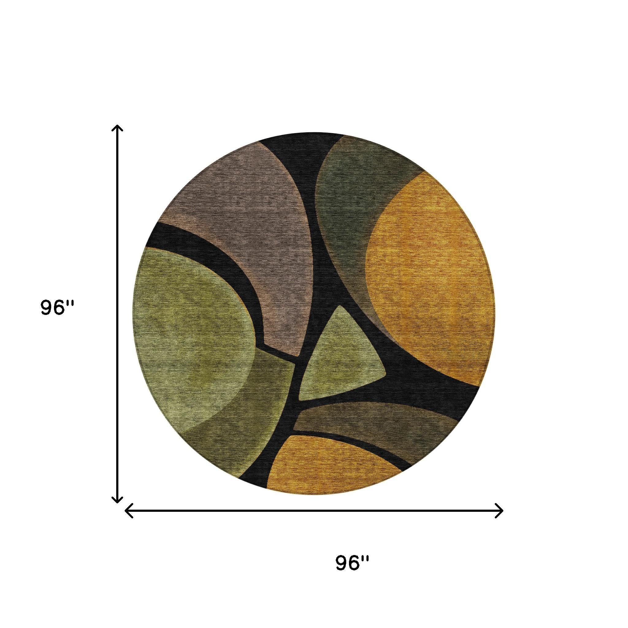 8' Black And Green Round Abstract Washable Indoor Outdoor Area Rug - Sports & Outdoor