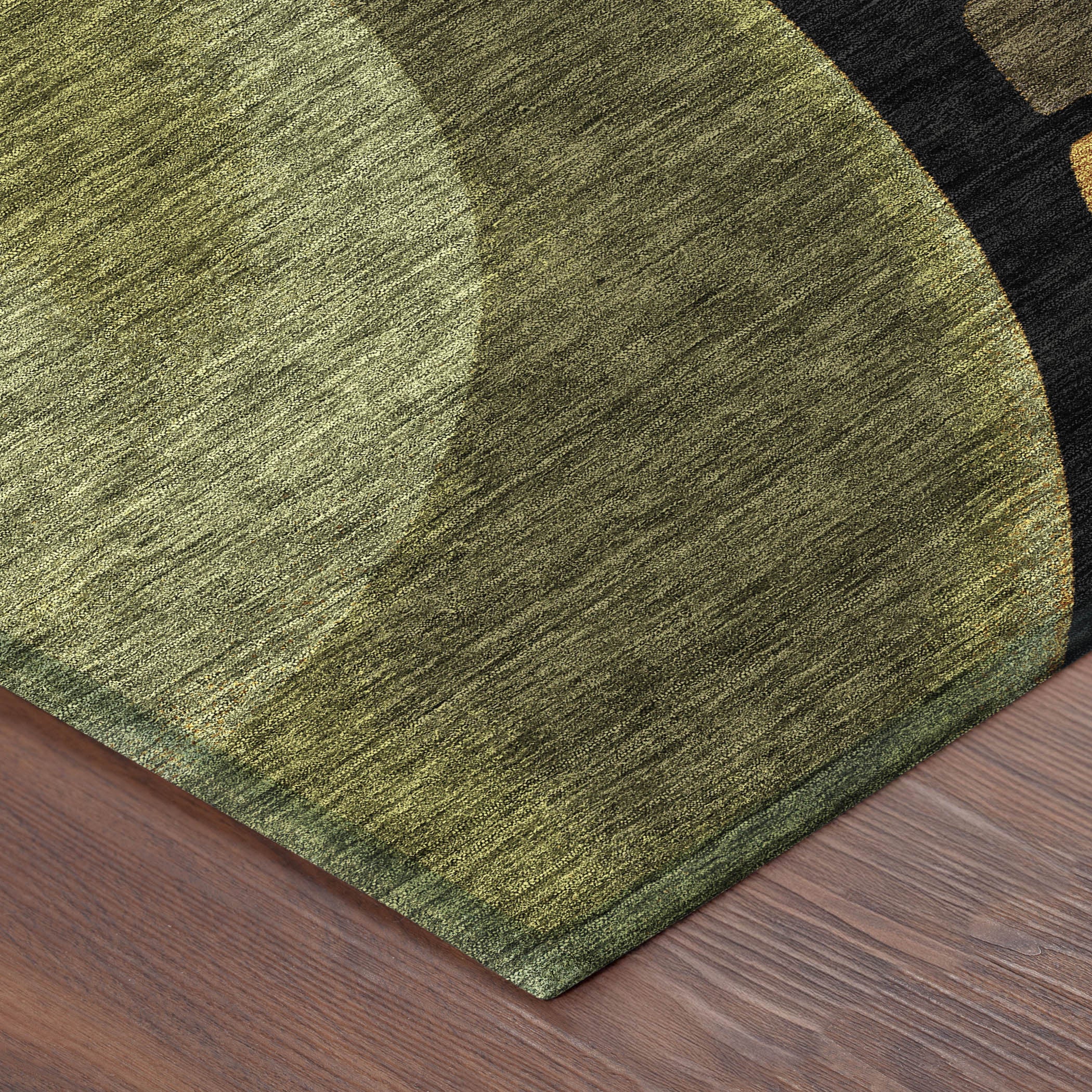 8' Black And Green Round Abstract Washable Indoor Outdoor Area Rug - Sports & Outdoor