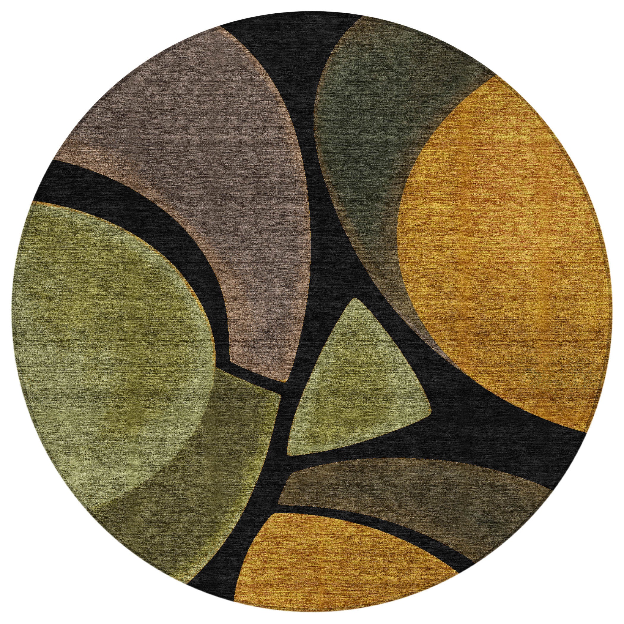 8' Black And Green Round Abstract Washable Indoor Outdoor Area Rug - Sports & Outdoor