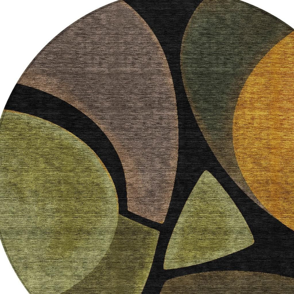 8' Black And Green Round Abstract Washable Indoor Outdoor Area Rug - Sports & Outdoor