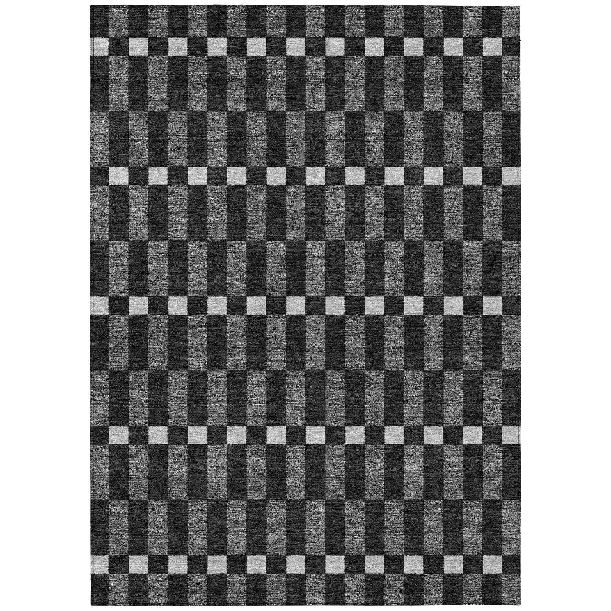 5' X 8' Black And Graphite Geometric Washable Indoor Outdoor Area Rug - Outdoor | blocked-out-of-stock, Outdoor, sync-blocked