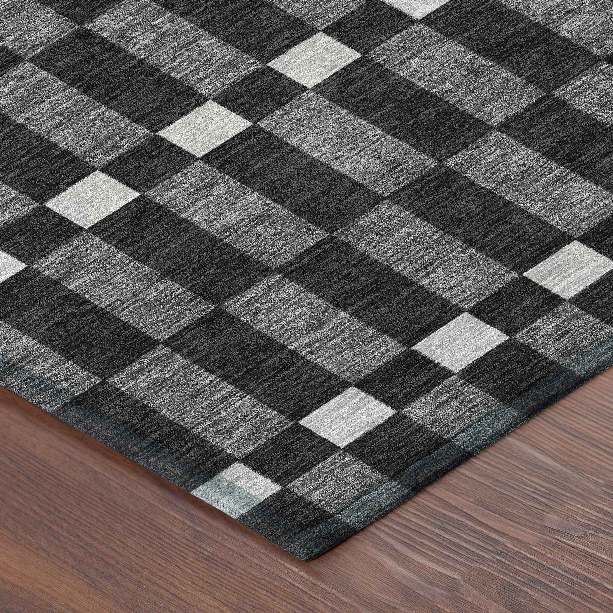 5' X 8' Black And Graphite Geometric Washable Indoor Outdoor Area Rug - Outdoor | blocked-out-of-stock, Outdoor, sync-blocked