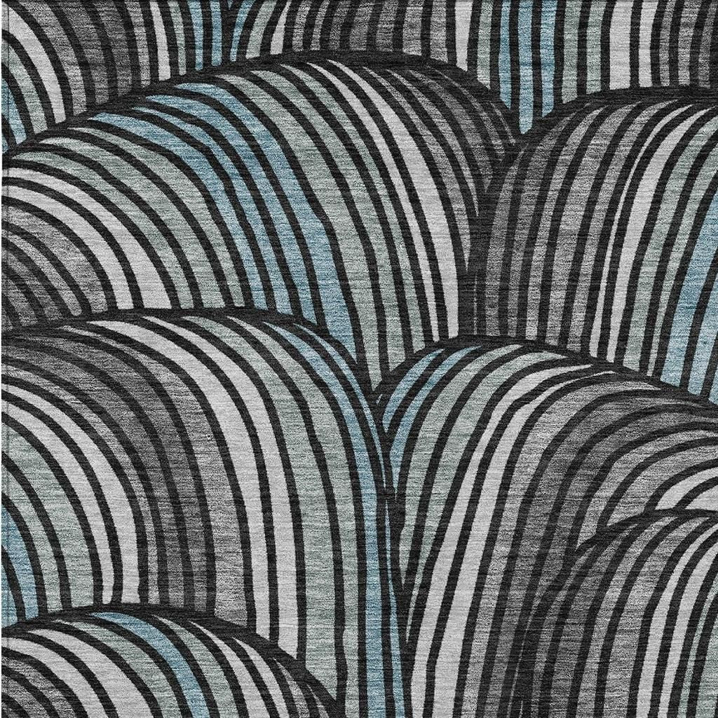 10' X 14' Black And Gray Abstract Washable Indoor Outdoor Area Rug - Sports & Outdoor