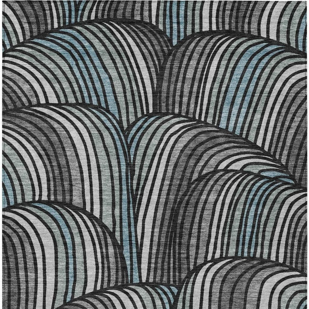 10' X 14' Black And Gray Abstract Washable Indoor Outdoor Area Rug - Sports & Outdoor