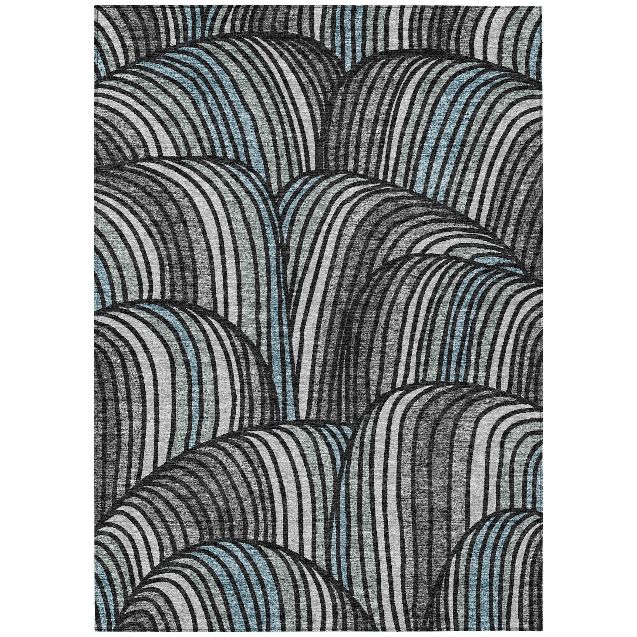 10' X 14' Black And Gray Abstract Washable Indoor Outdoor Area Rug - Sports & Outdoor