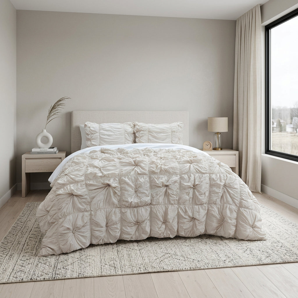Natural Twin Cotton Blend Washable Polyester Down Alternative Comforter Set With Two Shams - Bed & Bath