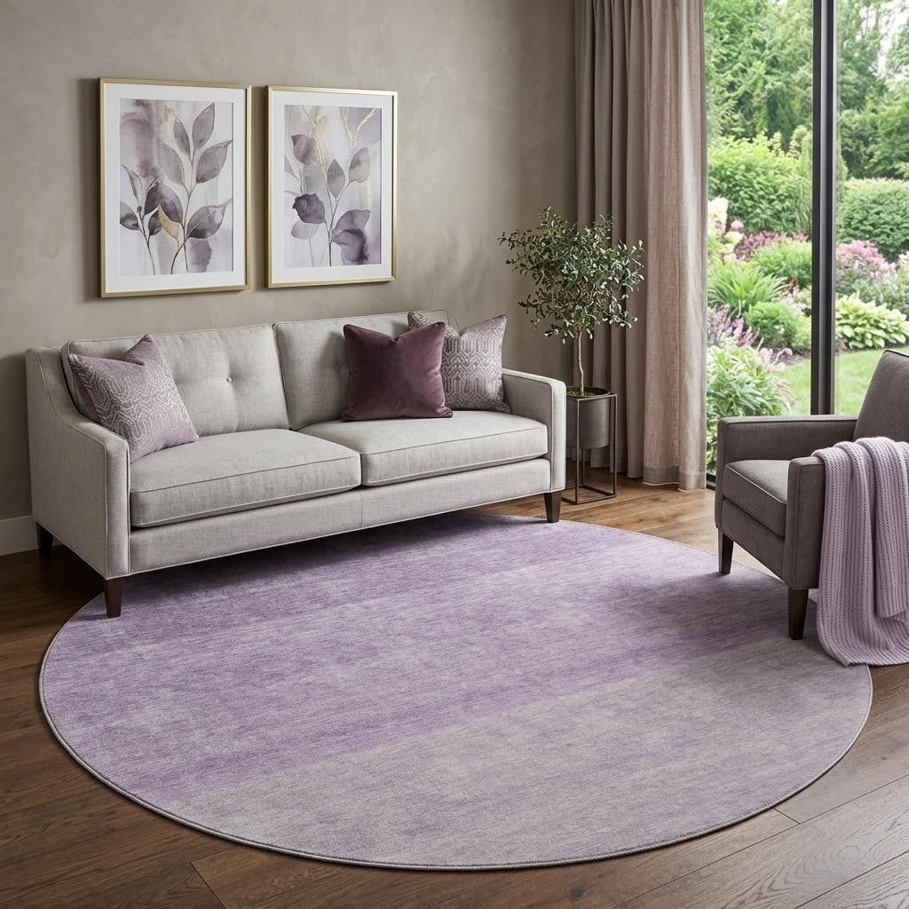 8' Purple And Ivory Ombre Washable Round Rug With UV Protection - Home & Garden