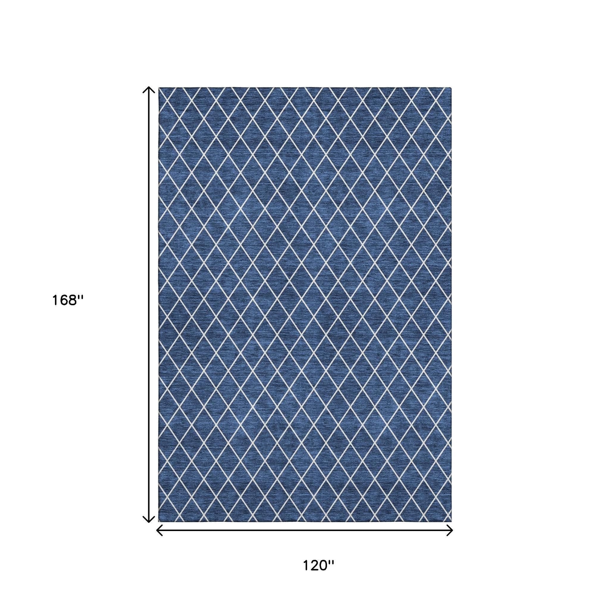 10' X 14' Navy Blue And Ivory Geometric Washable Area Rug With UV Protection - Home & Garden