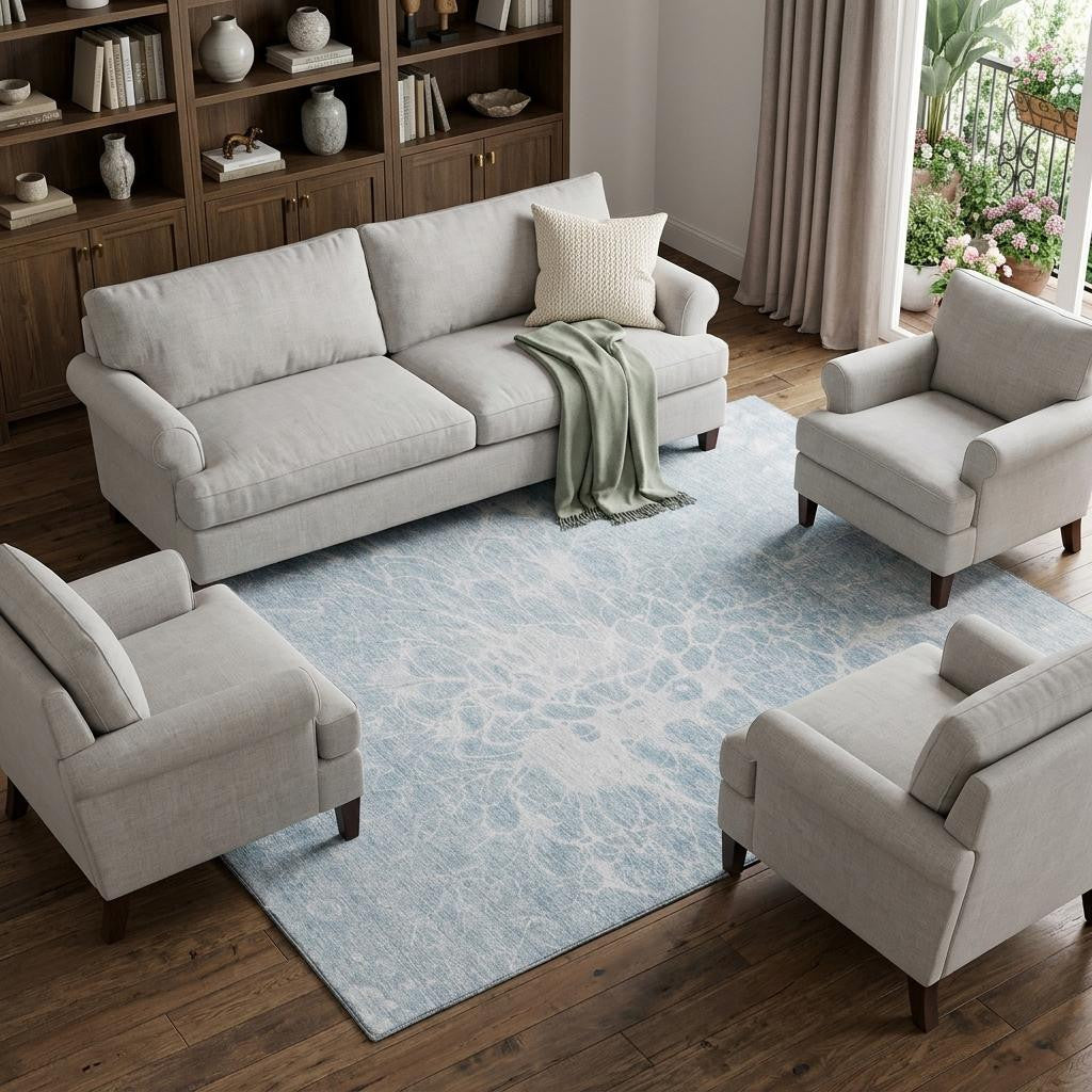 10' X 14' Sky Blue And Ivory Abstract Washable Area Rug With UV Protection - Home & Garden