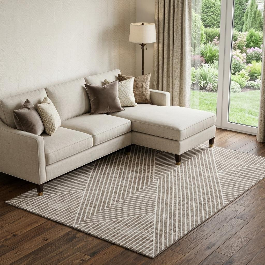 10' X 14' Taupe And Ivory Geometric Washable Area Rug With UV Protection - Home & Garden